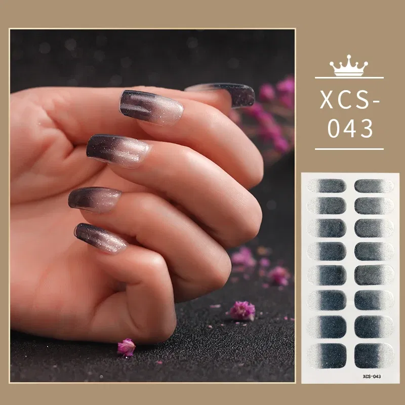 Color: Blue with White - Rose Red Shiny Twinkle Full Cover Nail Stickers Sticker For Nails Self Adhesive Nail Sticker Fashion Nail Stickers Beauty
