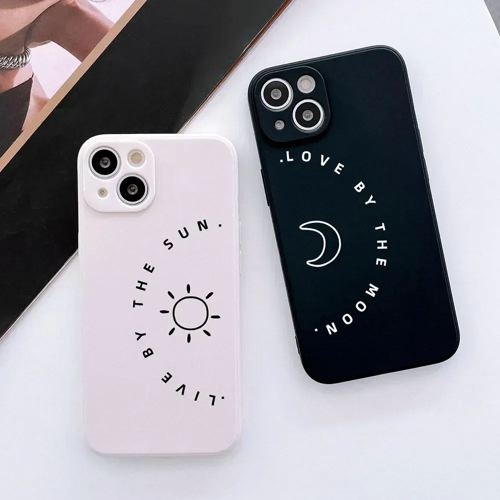 Color: SKY BLUE, Material: POLYESTER - Couple Black and White Love Sun Moon Case For Samsung Galaxy S10 S20 S21 S22 S23 S24 FE Plus Ultra Note 20 Silicone Phone Case