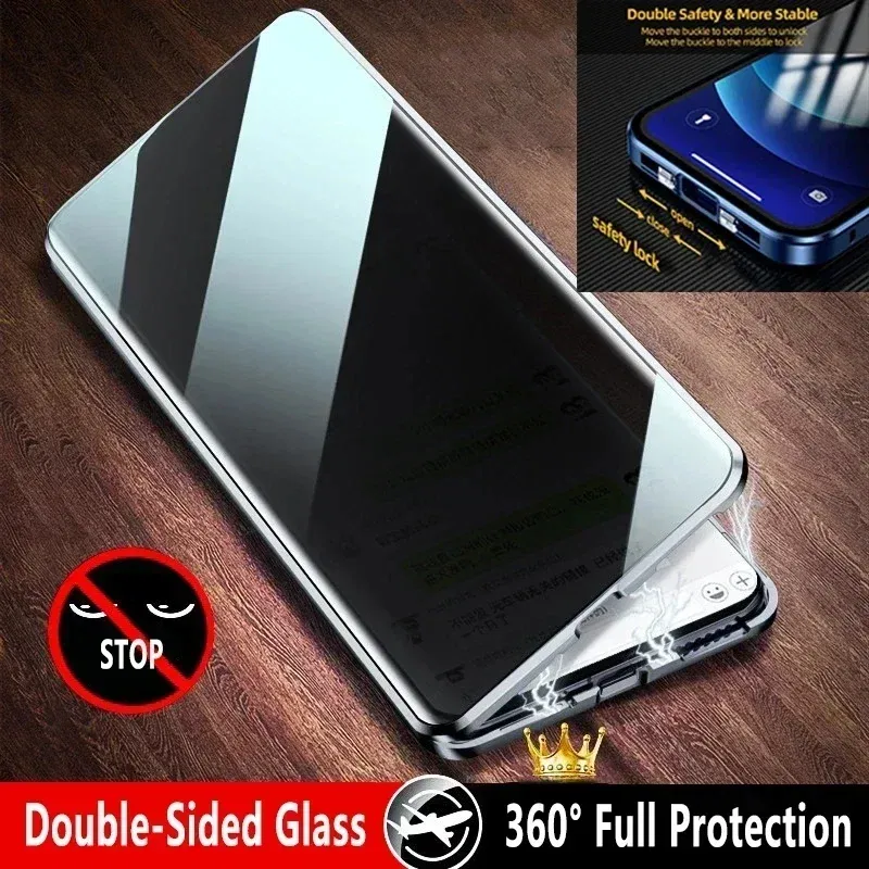 Color: Blue, Material: EVA - Double-Sided Privacy Magnetic Case For iPhone 16 12 13 14 15 11 Pro Max 14 Plus 16 Plus Anti Peeping Full Cover Metal Frame Case