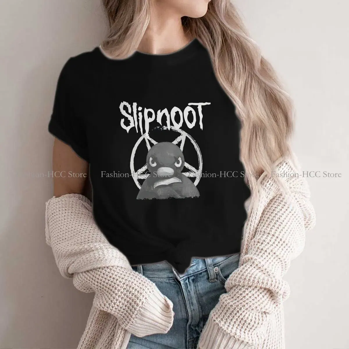 Color: black, Size: M - Slipnoot White Print Style Polyester TShirt Pingu Cartoon Comfortable Hip Hop Gift Clothes T Shirt Stuff