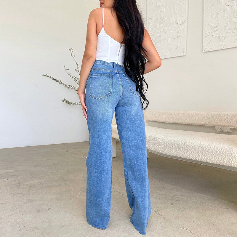Frayed Casual Pants with Fashionable Holes