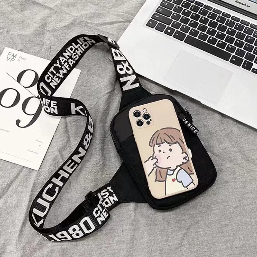Color: MULTI - Sports Chest Bag Men Small Mobile Phone Messenger Bags Waist Bags Multi-Function Carry-on Bag Engrave Image Initial Name Patter