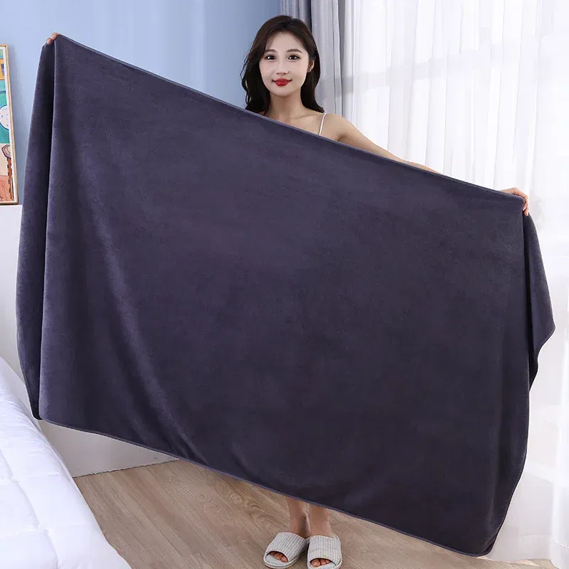 Color: Black, Size: 3XL - super large smooth and soft double-sided quick-drying microfiber bath towel thickened non-linting towel Sports beauty bath towe