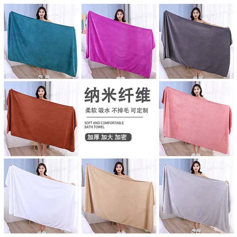 Color: Black, Size: 3XL - super large smooth and soft double-sided quick-drying microfiber bath towel thickened non-linting towel Sports beauty bath towe