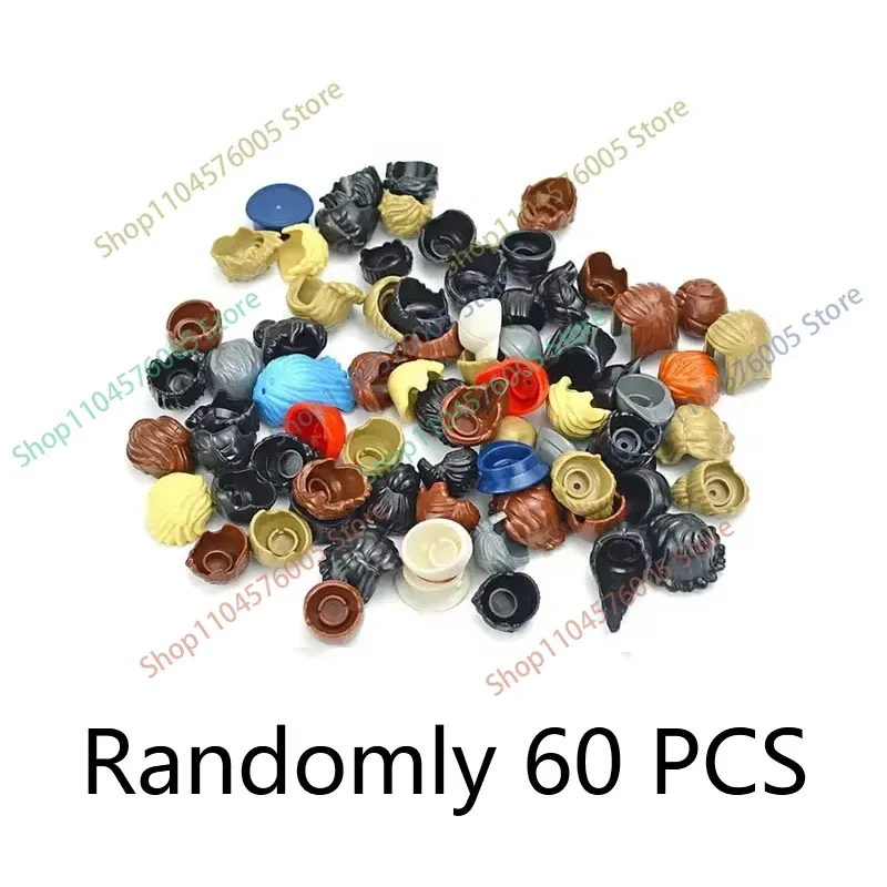 Color: Chrome Gold - MOC Brown Hair Building Blocks City Figures Body Creative Accessory Blond Gold White Parts DIY Hats Mini Bricks Assemble Toy S04