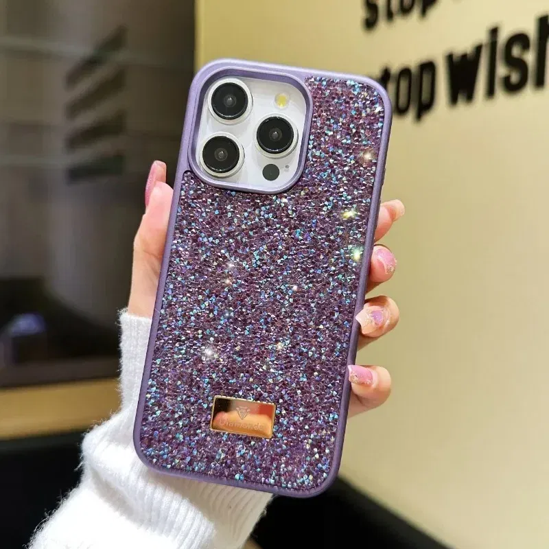 Material: tpu, Color: Blue - Luxury INS Dazzling Full Covered Zircon Macaroon Color Phone Case for iPhone 16 15 14 11 12 13 Pro Max Plus Back Cover