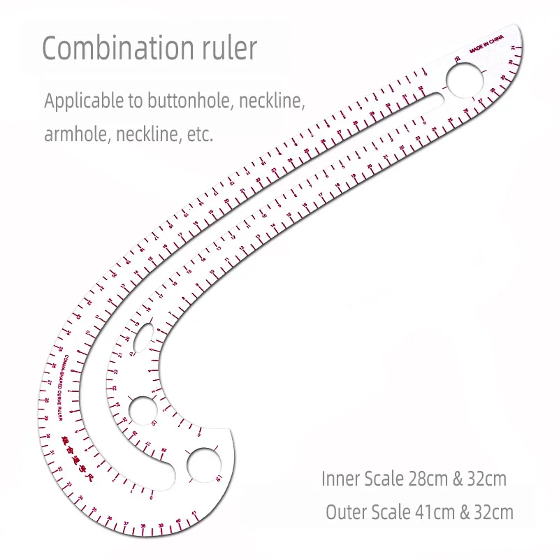 Color: Orange - Empire sewing ruler and French curve, used for pattern making drafting, transparent plastic fashion designer ruler pieces assemb