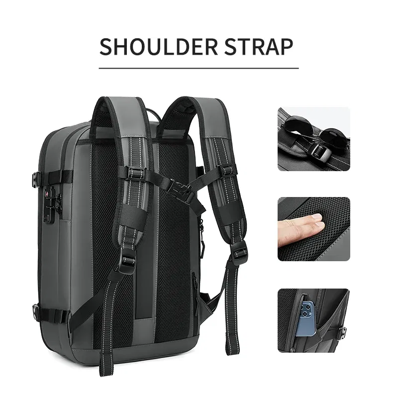 Color: Dark Khaki - Men Travel Backpack vacuum compression 17 inch Laptop Backpack Business Large Capacity school Backpack Expanded Hiking backpack