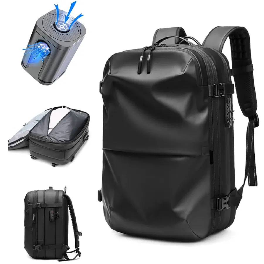 Color: Dark Khaki - Men Travel Backpack vacuum compression 17 inch Laptop Backpack Business Large Capacity school Backpack Expanded Hiking backpack