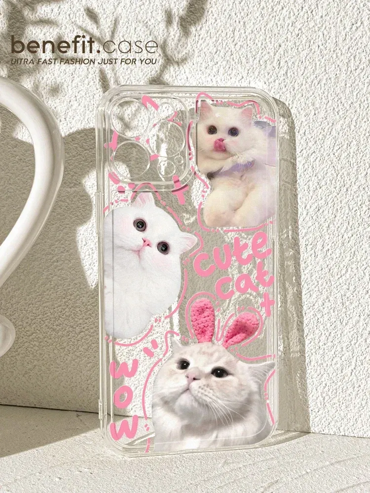 Color: black, Material: Artificial Leather - Cute Kitten Phone Case for iPhone 15 14 13 12 11 Pro Max XR XS X 7 8 Plus Mini SE Clear Cat Mobile Case