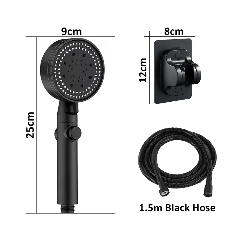 Color: Navy Blue - High Pressure Shower Head 5 Modes Adjustable Showerheads with Hose Water Saving One-Key Stop Spray Nozzle Bathroom Accessories