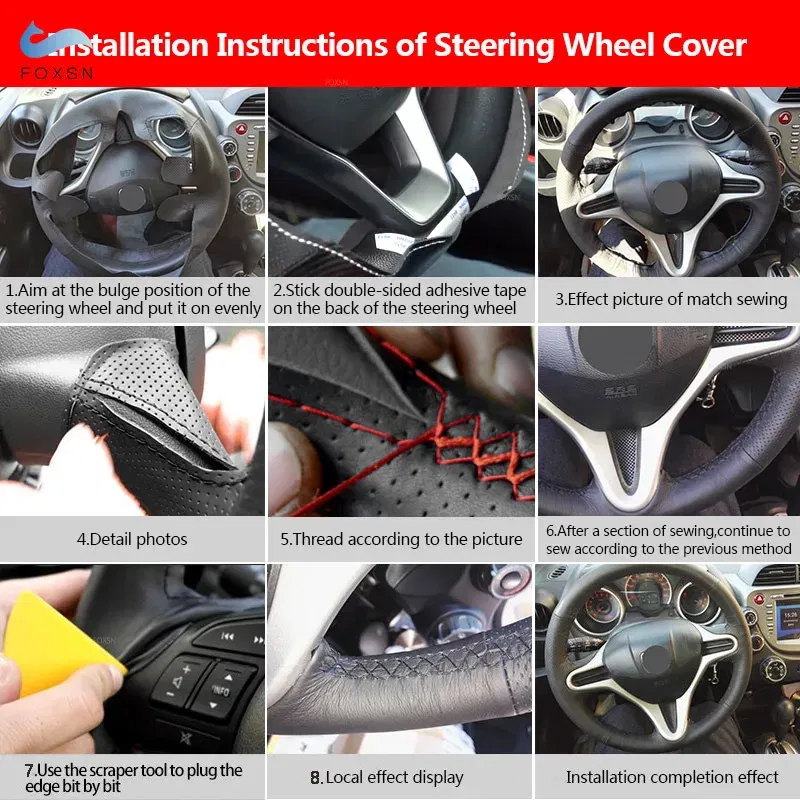 Color Name: MULTI - For Renault Clio 3 RS 2005 2006 2007 2008 2009 2010 2011 2012 2013 Hand-stitch Car Steering Wheel Cover Perforated Leather Trim
