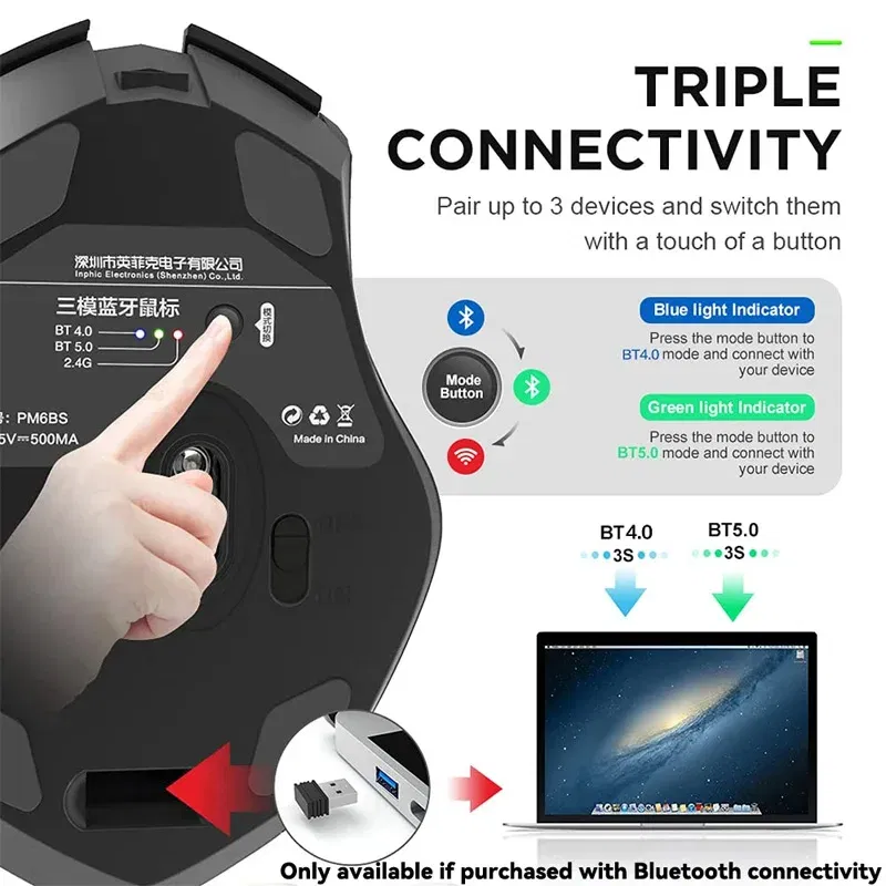 Color: DARKNESS - Bluetooth Compatible Mouse Rechargeable 2.4G INPHIC PM6 Wireless Mouse Office Mute Support PC Laptop Tablet Smartphone Universal