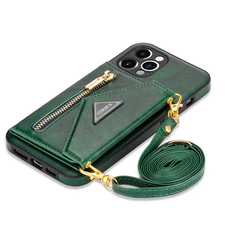 Color: Red, Material: POLYESTER - Wallet Side Card Zipper Flip Crossbody Leather Case For iPhone 15 14 Pro Max 13 Mini 12 11 SE 2022 2020 X XS XR 8 7 6 6s Plus