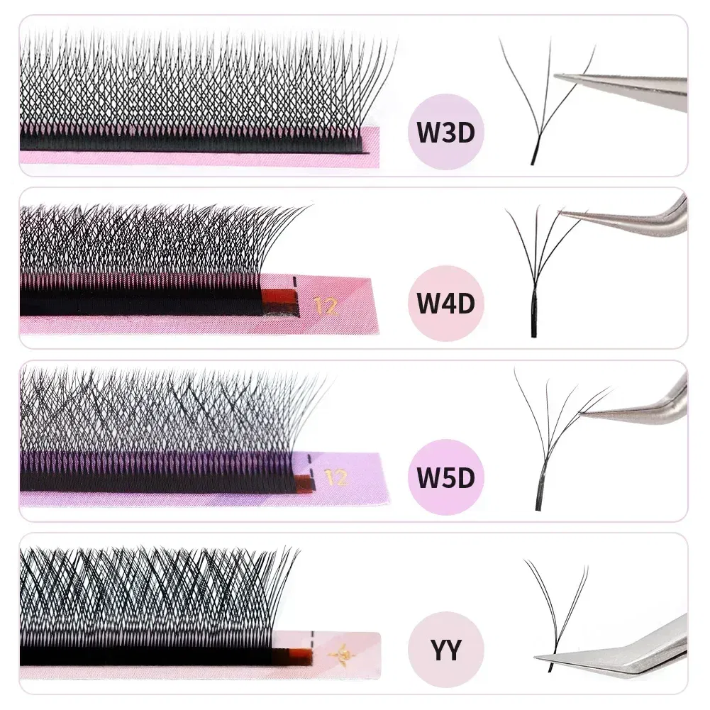 Color: Black & Silver, Curl: D, Thickness: 0.07mm, Length: 12mm - ARISON YY Lashes and 3D/4D/5D W Shape Lashes Brasileiro Premade Volume Eyelashes Extension Soft Thin Easily Grafting Extension
