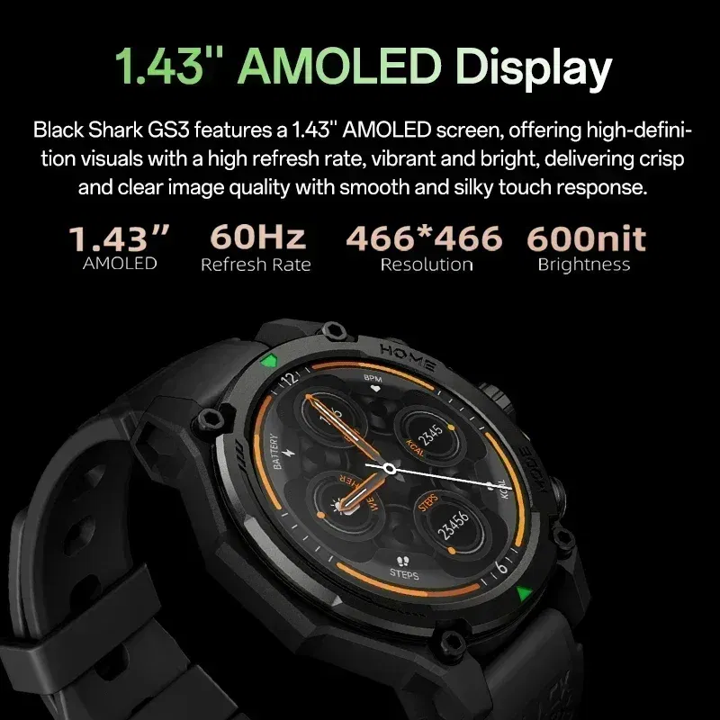Color: MULTI, Ships From: CHINA - [World Premiere]Blackshark GS3 Smart Watch Global Version 1.43"AMOLED Display GPS Satellite Positioning 21 Day Life 5ATM
