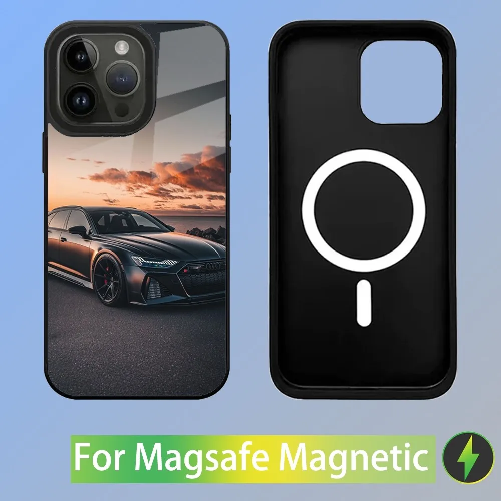Color: black, Material: Microfiber - R-S 6 7 sport car Phone Case For iPhone 16,15,14,13,12,11,Plus,Pro,Max Mini A-AudiS-S Magsafe Magnetic Wireless Charging