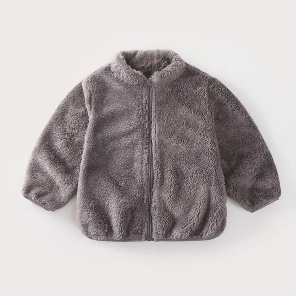Color: GRAY, Kid Size: 9M - Child Autumn Winter Costume Solid Color Outerwear Casual Loose Long Sleeve Tops Plush Jacket Boys Girls Fashion Simple Coats