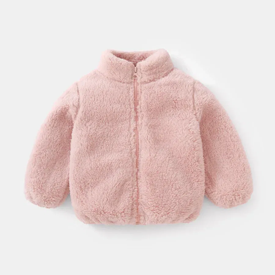 Color: GRAY, Kid Size: 9M - Child Autumn Winter Costume Solid Color Outerwear Casual Loose Long Sleeve Tops Plush Jacket Boys Girls Fashion Simple Coats
