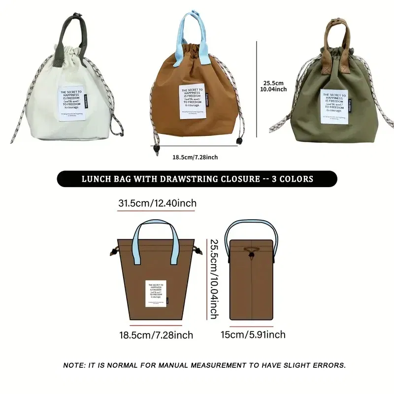 Color: black - Large Capacity Waterproof Lunch Bag with Drawstring Closure Thick Insulation Cooler Bento Bag for Picnic Work Student Handle Bag