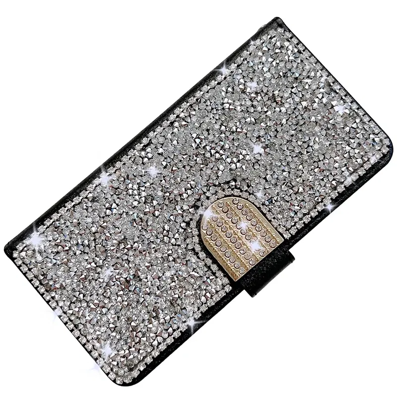 Color: Silver, Material: Artificial Leather - Glitter Diamond Wallet Leather Case For Samsung Galaxy A14 A15 A16 A35 A55 A34 A54 S25 Ultra S24 FE S23 S22 S21 S20 Plus