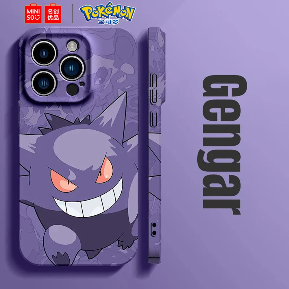 Color: Gold, Material: Vinyl - Miniso Pokemon Collaboration Pikachu Gengar Phone Case For iPhone 15 14 13 11 12 16 Pro Max Plus X XR Girl Silicone Phone Case