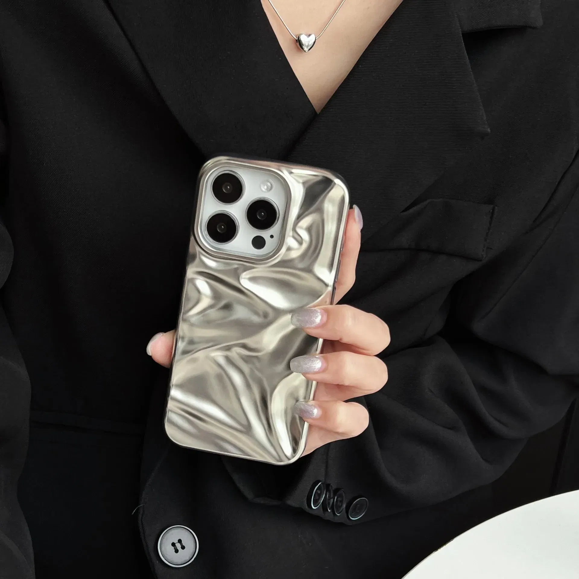 Color: Silver, Compatibility by Model: iPhone 15 Pro Max - Soft Matte 3D Wavy Pattern Phone Case For iPhone 16 17 ProMax 17 Air 15 14 Plus 13 12 Pro Max 11 ins Water Ripple Creative Cover