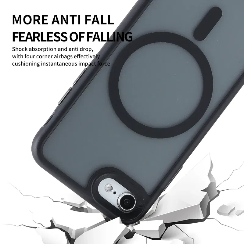 Color: GRAY, Material: Denim - Magnetic Luxury Matte Translucent Armor Shockproof Case For iPhone 7 8 SE2 SE3 7Plus 8Plus For Magsafe Wireless Charge Cover