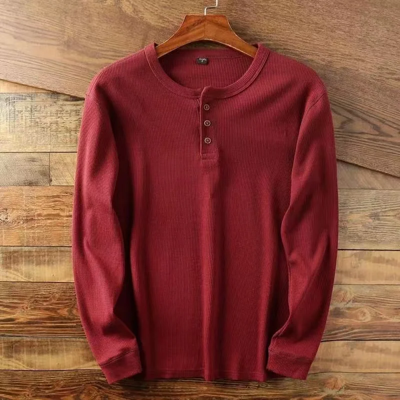 Color: GRAY, Size: M, Ships From: CHINA - Slim Fit Mens Basic Tee Casual Tshirts Henley Waffle Long Sleeve Shirts Thermal Solid Half Button Breathable 100% Cotton Shirts