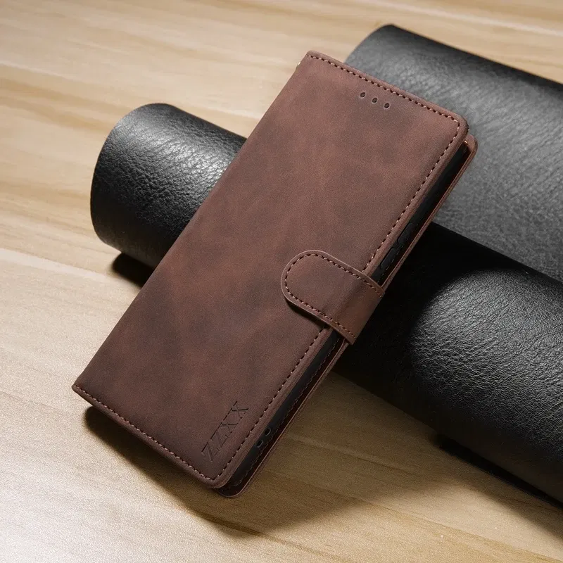 Color: Brown, Bundle: Case & Strap, Material: POLYESTER - Wallet Card Slot Holder Magnetic Flip Leather Case For Samsung Galaxy S23 Ultra S22 Plus S21 FE S20 A12 A13 A14 A34 A52 A53 A54