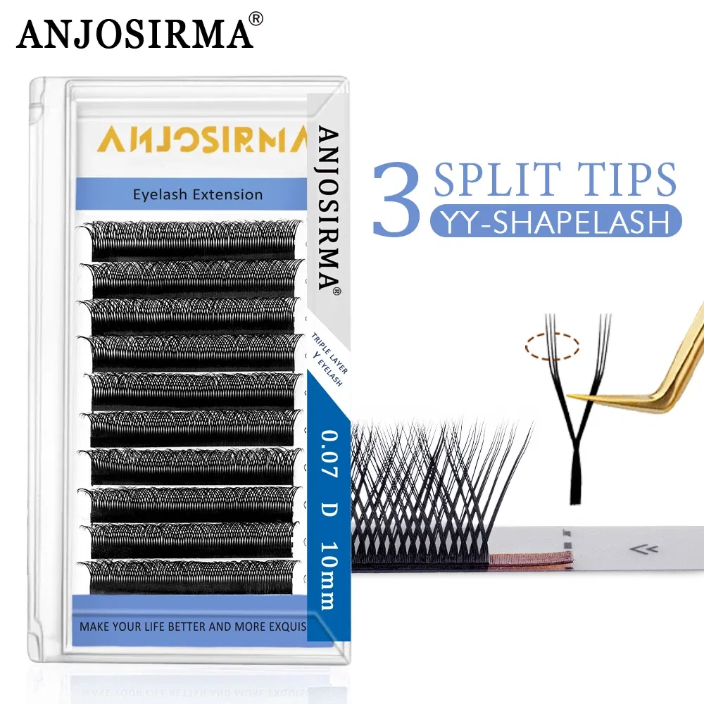 Curl: D, Length: 17mm - ANJOSIRMA YY Shaped Eyelash Extension, 3 Split Tips, Soft BASF Lash,  Hand Made Curl, High Quality, 3D，0.07 makeup eyelashes