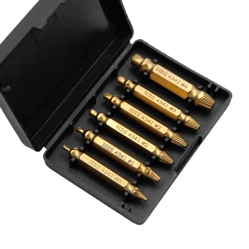 Color: Gold - HSS Extractor Double Head Screw Slide Tooth Removal Screwdriver Screwdriver Bit Broken Wire 6pc Tool Set