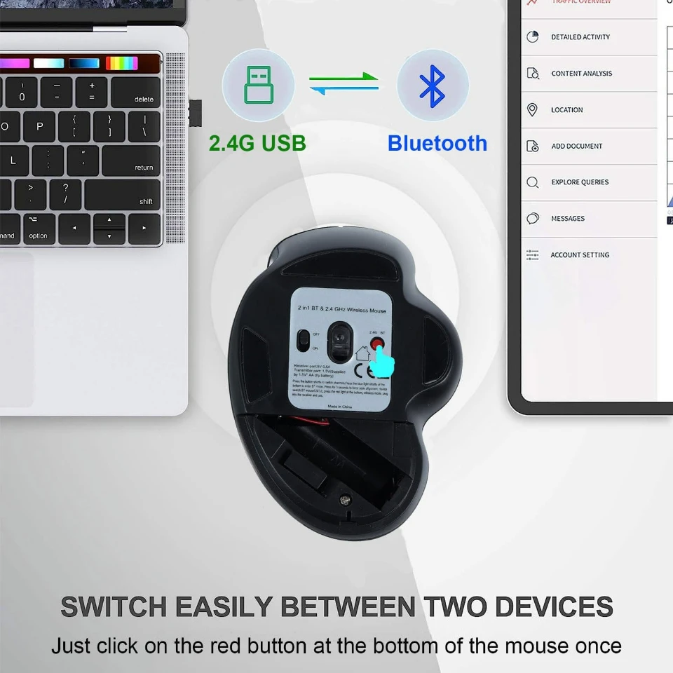 Color: Black - Wireless Mouse Bluetooth Mouse Wireless Computer Mouse Gamer Rechargeable 6 Buttons Ergonomic Mause Gaming Dual Mode Mice For PC