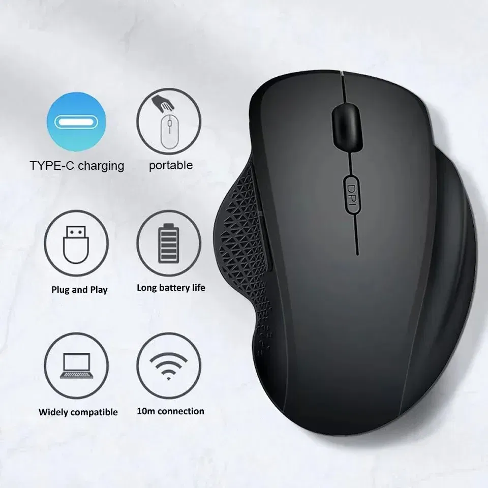 Color: Black - Wireless Mouse Bluetooth Mouse Wireless Computer Mouse Gamer Rechargeable 6 Buttons Ergonomic Mause Gaming Dual Mode Mice For PC