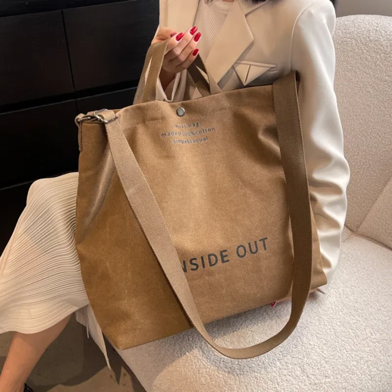 Color: black - High Quality Canvas Men and Women Simple Cross-body Bag Wash Canvas Thick Handbag Large Capacity Arts Students Package Satchel