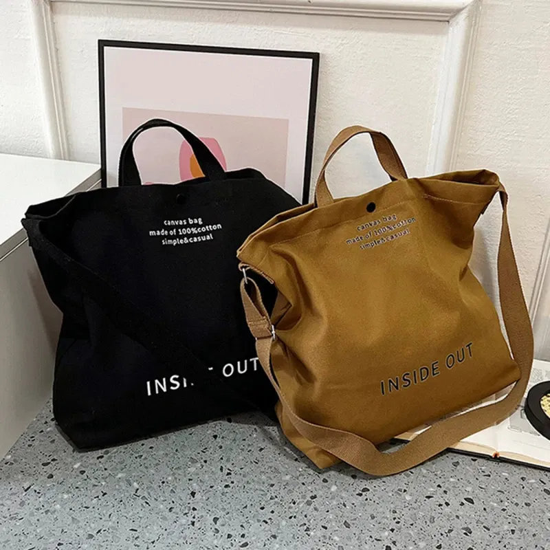 Color: black - High Quality Canvas Men and Women Simple Cross-body Bag Wash Canvas Thick Handbag Large Capacity Arts Students Package Satchel