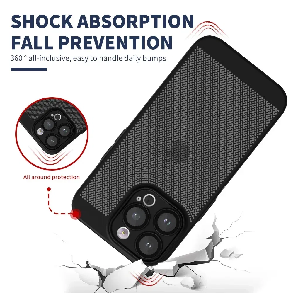 Color: MULTI, Compatible-Phone Models: For iPhone 14 Pro, Ships From: CHINA - Breathable Heat Dissipation Cooling Case For iPhone 16 Pro Max 15 14 13 12 11 PC Hard Back Cover