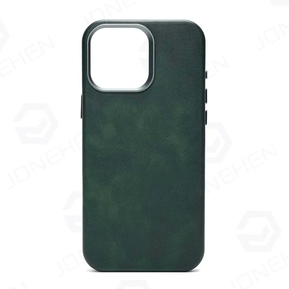 Color: Blue, Material: Denim - High-end Retro Oil Wax Pattern Magnetic For Magsafe Leather Case For iPhone Air 15 14 Plus 13 16 17 Pro Max Camera Button Cover