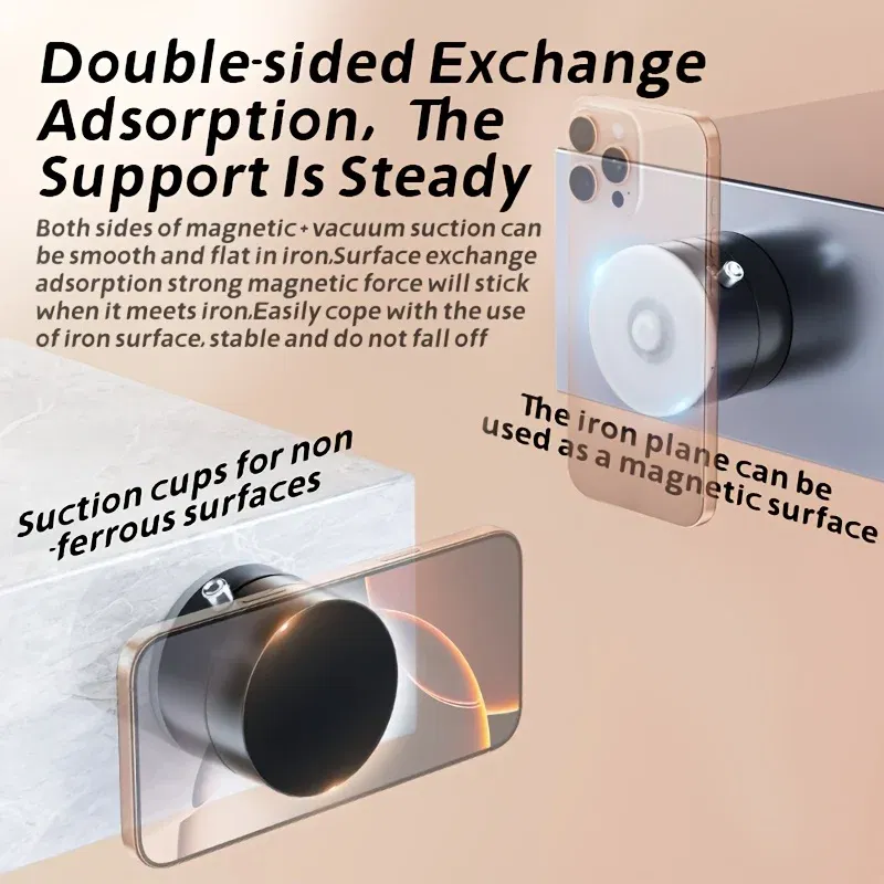 Color: black - Vacuum Magnetic Suction Cup Folding Swivel Stand Double-sided Suction Cup For Universal Vacuum Swivel Stand Mobile Phone Holder