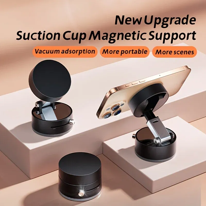 Color: black - Vacuum Magnetic Suction Cup Folding Swivel Stand Double-sided Suction Cup For Universal Vacuum Swivel Stand Mobile Phone Holder