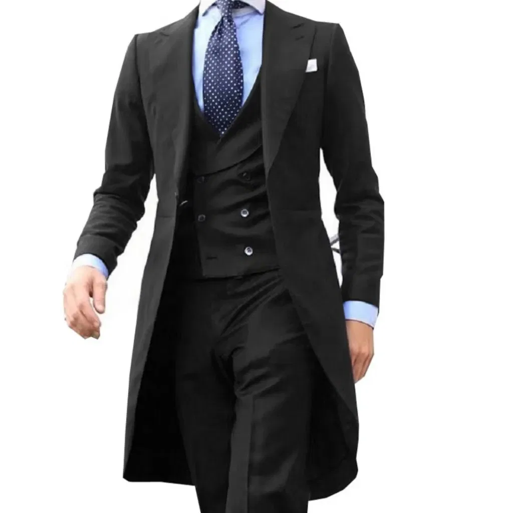 Color: PURPLE, Size: XS - Elegant man suit Slim Fit Suit Luxury Formal Tuxedos Wedding 3 Pieces Blazer Vest Pants Set Long Tail Coat One Button Custom