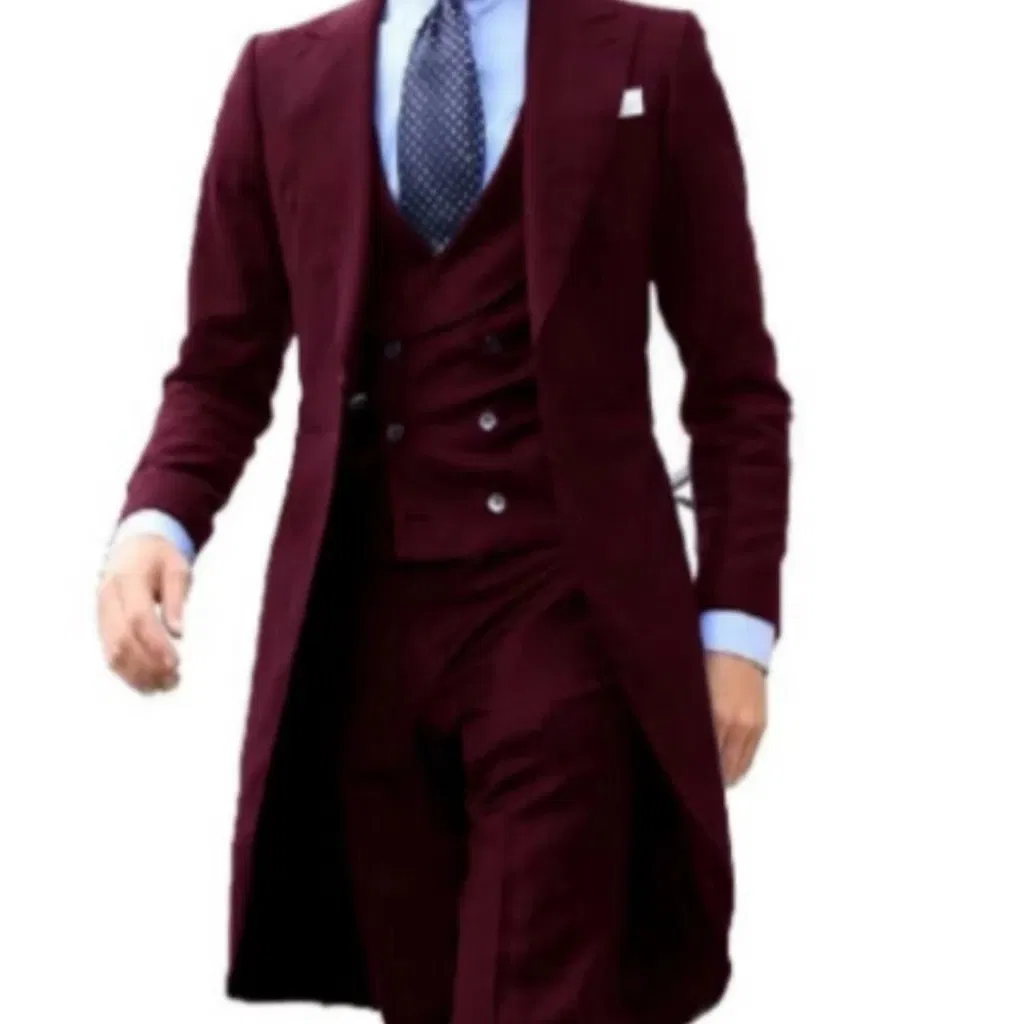 Color: PURPLE, Size: XS - Elegant man suit Slim Fit Suit Luxury Formal Tuxedos Wedding 3 Pieces Blazer Vest Pants Set Long Tail Coat One Button Custom