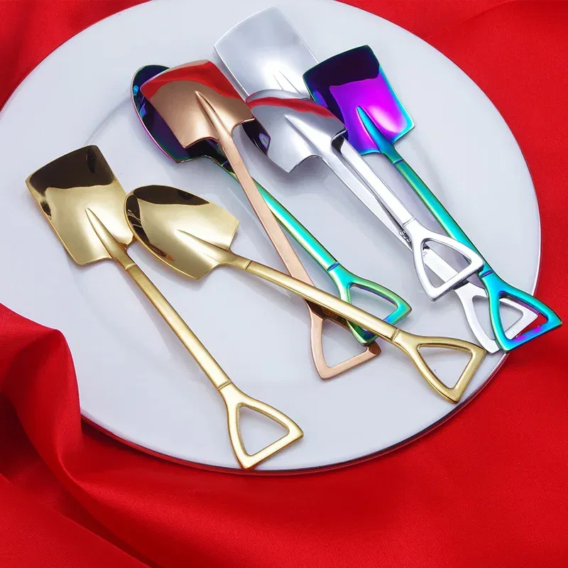 Color: black, Ships From: CHINA - Stainless Steel Coffee Tea Spoon Creative Retro Shovel Scoop for Dinner Ice Cream Dessert Watermelon Kitchen Tableware Bar Tool