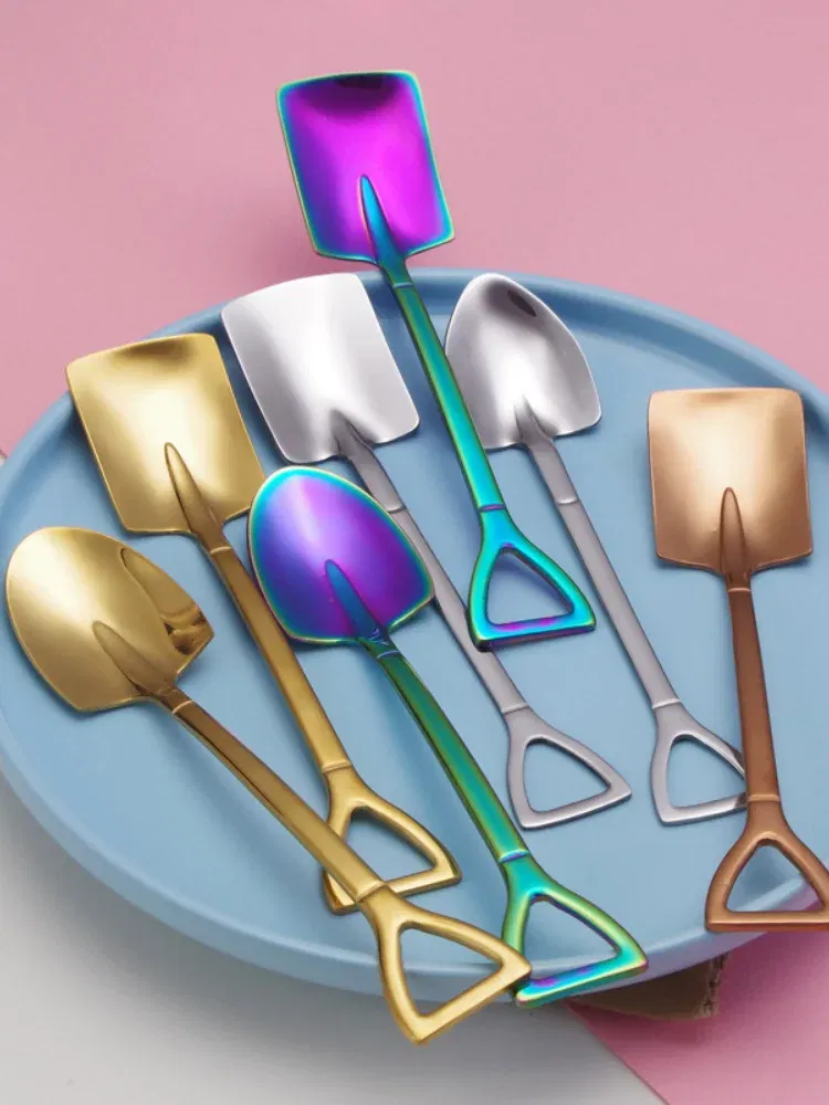 Color: black, Ships From: CHINA - Stainless Steel Coffee Tea Spoon Creative Retro Shovel Scoop for Dinner Ice Cream Dessert Watermelon Kitchen Tableware Bar Tool