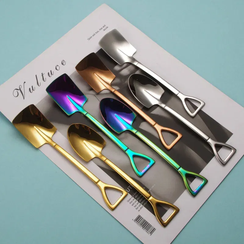 Color: black, Ships From: CHINA - Stainless Steel Coffee Tea Spoon Creative Retro Shovel Scoop for Dinner Ice Cream Dessert Watermelon Kitchen Tableware Bar Tool