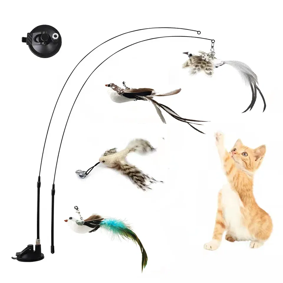 Color: WHITE, Ships From: CHINA - Simulation Bird Interactive Funny Cat Stick Toy Furry Feather Bird With Bell Sucker Cat Stick Toy Kitten Playing Pet Accessories