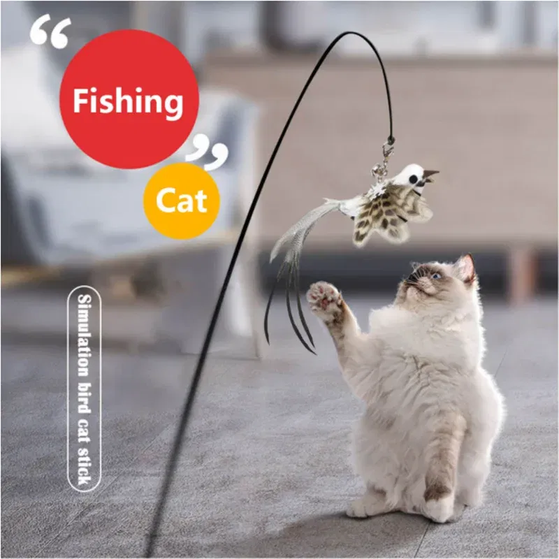 Color: WHITE, Ships From: CHINA - Simulation Bird Interactive Funny Cat Stick Toy Furry Feather Bird With Bell Sucker Cat Stick Toy Kitten Playing Pet Accessories