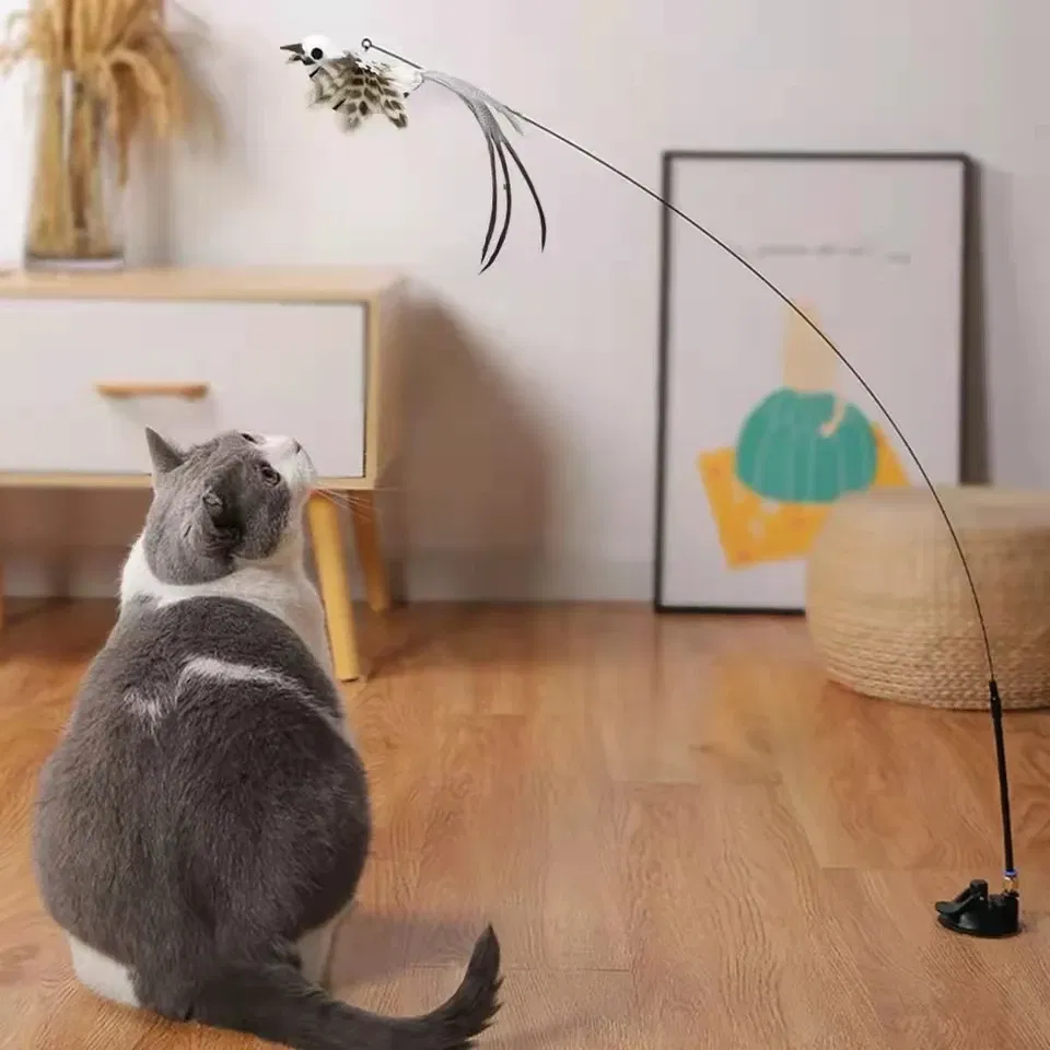Color: WHITE, Ships From: CHINA - Simulation Bird Interactive Funny Cat Stick Toy Furry Feather Bird With Bell Sucker Cat Stick Toy Kitten Playing Pet Accessories