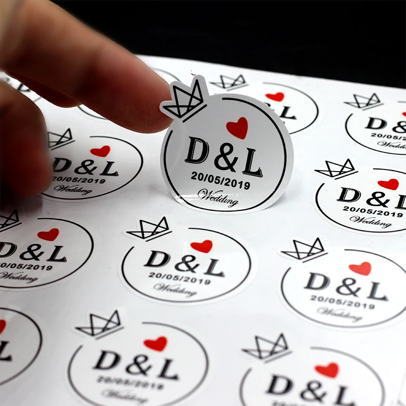Color: Light Blue - 100PCS 3-10cm Custom LOGO Wedding Sticker Personalized Design Your Label Candy Gift Box Birthday Party Seal Sticker Self-adhesiv