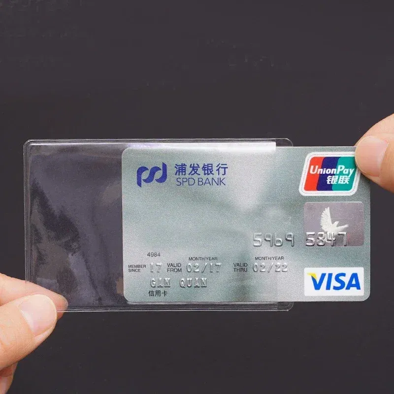 Color: Silver - 10pcs/lot 60*93mm Transparent Card Protector Sleeves ID Card Holder Wallets Purse Business Credit Card Protector Cover Bags